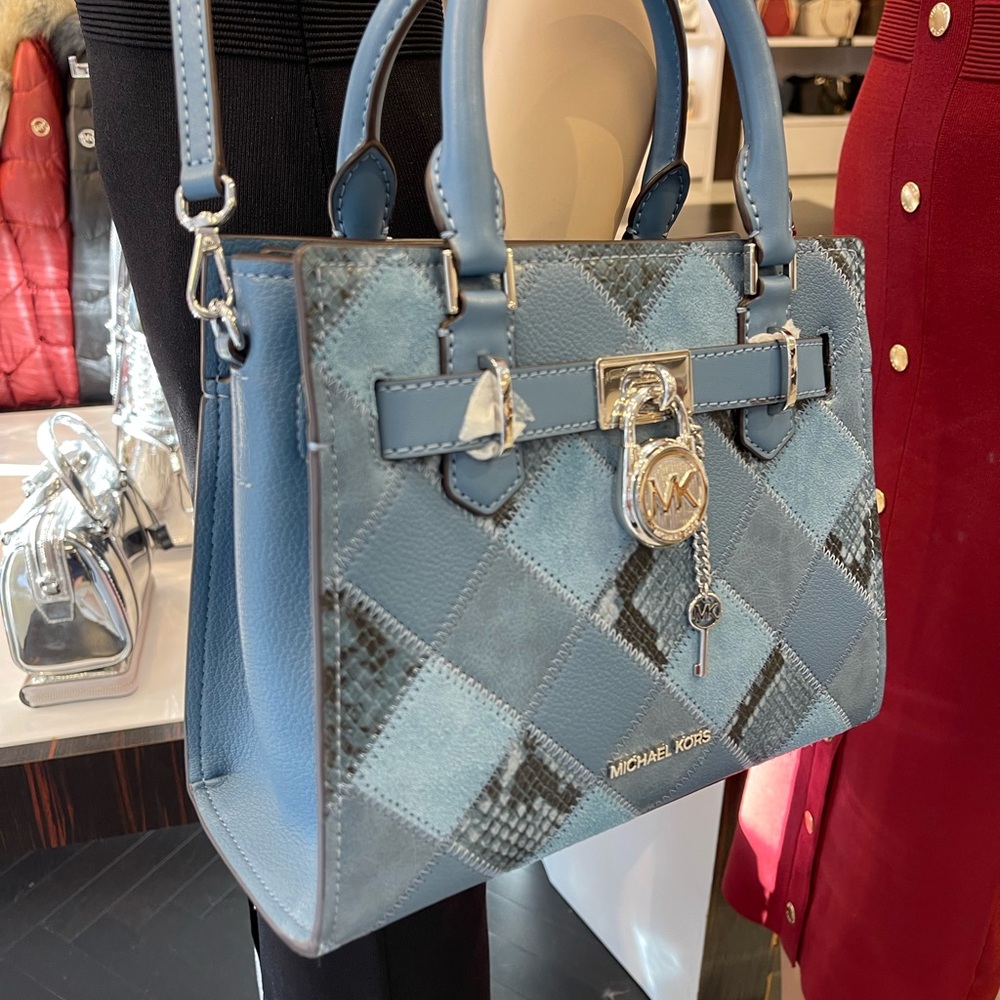 MICHAEL KORS Hamilton Small Patchwork Satchel Crossbody Bag
Cornflower 
NWT - Picture 9 of 16
